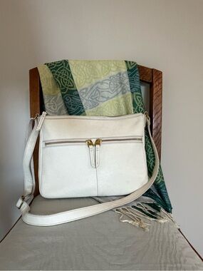 Fossil White Leather Crossbody with Dual Front Zip Detail